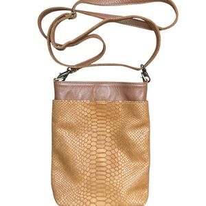 Molly G. Tan Textured Snakeskin Patterned Leather Crossbody Bag Adjustable Strap